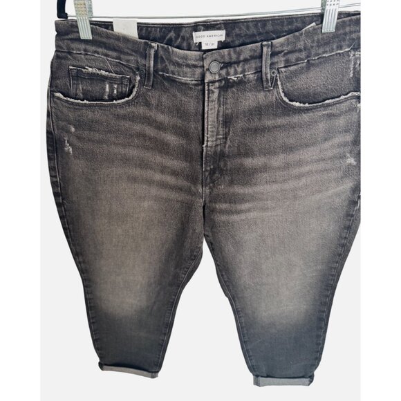 Good American Good Girlfriend High Size 12/31 Black Demin Jean Loose In The Leg - Picture 10 of 12